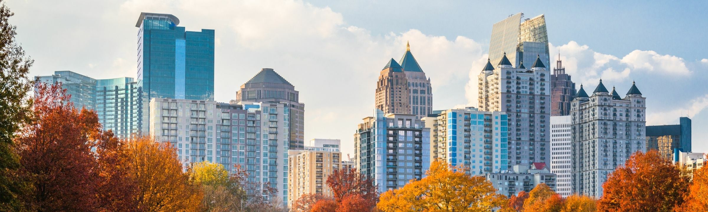 Atlanta Georgia midtown skyline from Piedmont Park in autumn